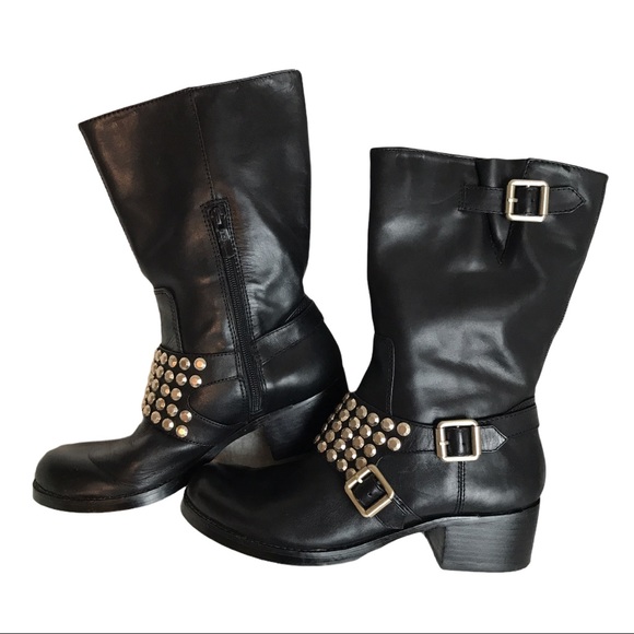 BCBGeneration Halen Black Stud Buckle Zipper Boot - Picture 8 of 12